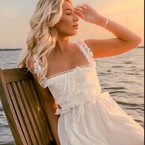 For Love & Lemons White Lace High-Low Dress With Lace Up Back